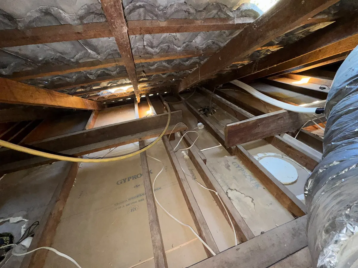 Roof cavity after vacuum removal, cleared down to the ceiling and joists (photo 3 of 7)
