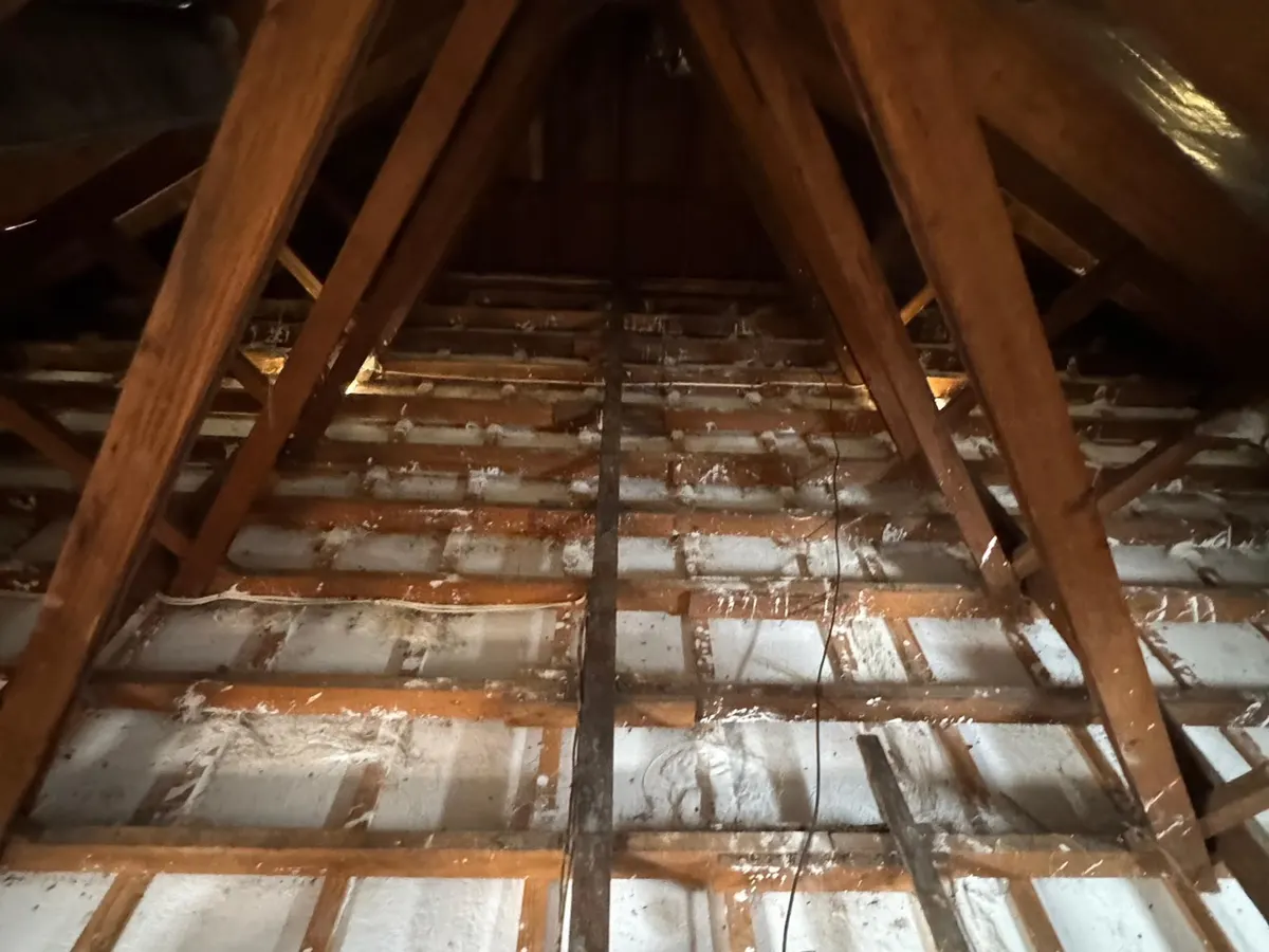 Roof cavity after vacuum removal, cleared down to the ceiling and joists (photo 7 of 7)
