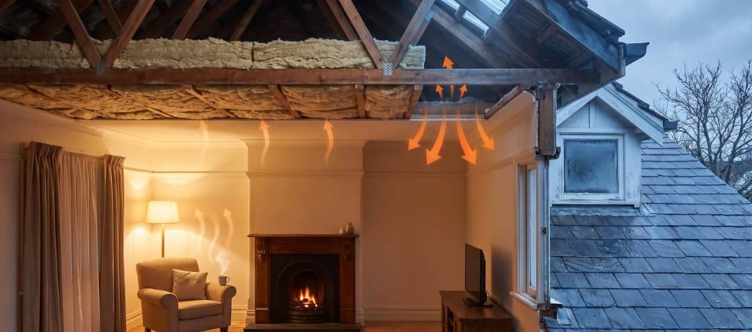 cutaway of ceiling insulation slowing winter heat loss in a Melbourne home